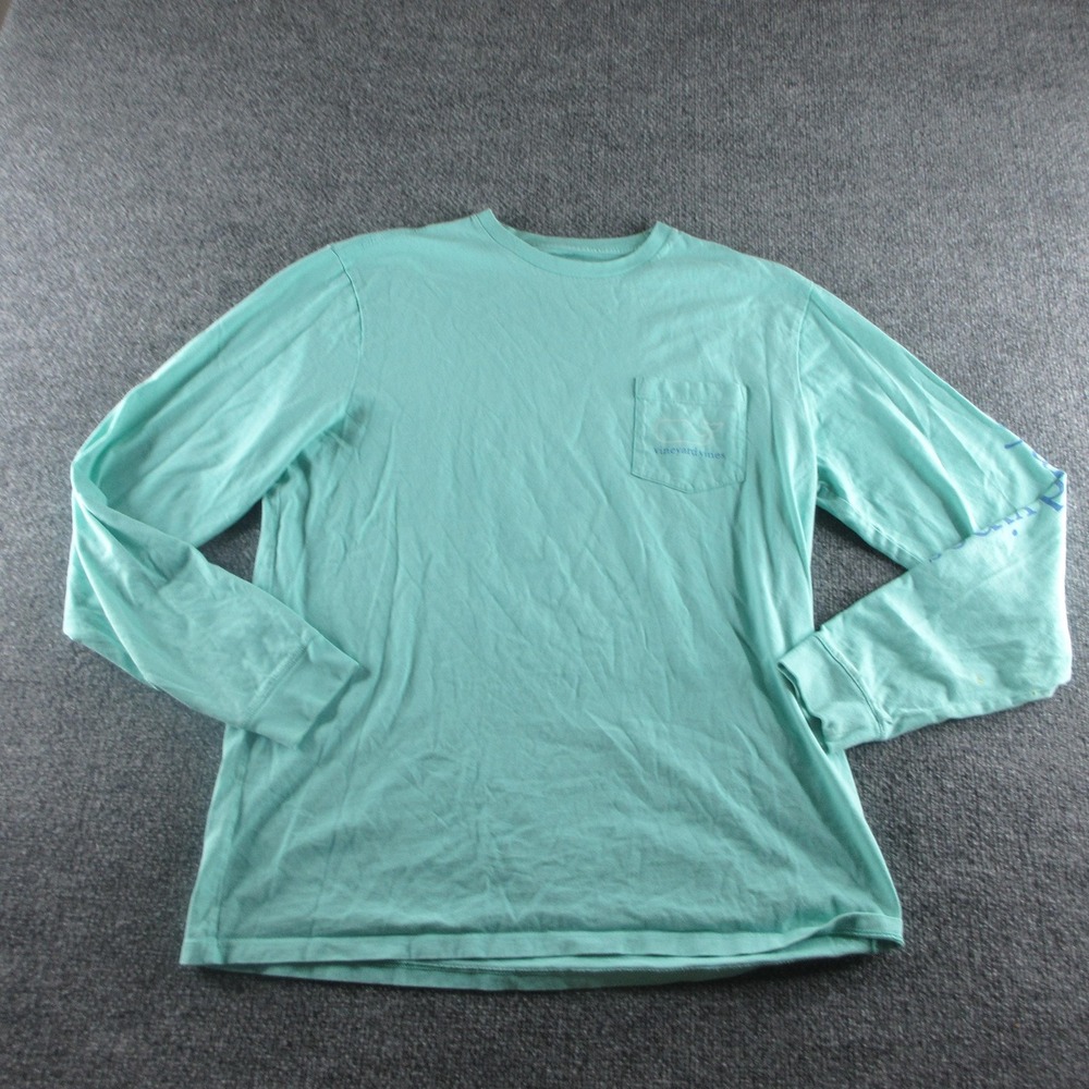 Vineyard Vines Shirt Mens M Green Long Sleeve Whale Pocket Graphic Tee Logo - Picture 4 of 9
